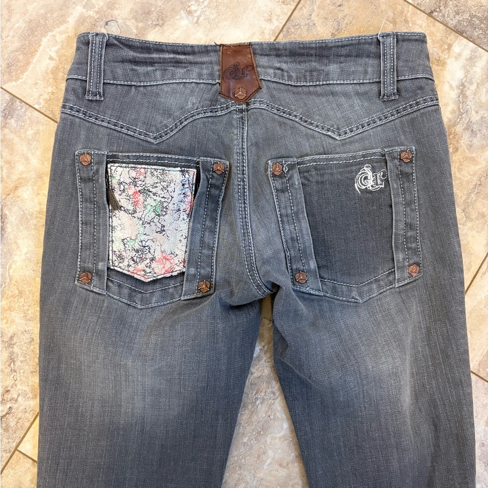 RARE Vintage Y2K Gridlock Grey Low Rise Flare Interchangeable Pocket Jeans